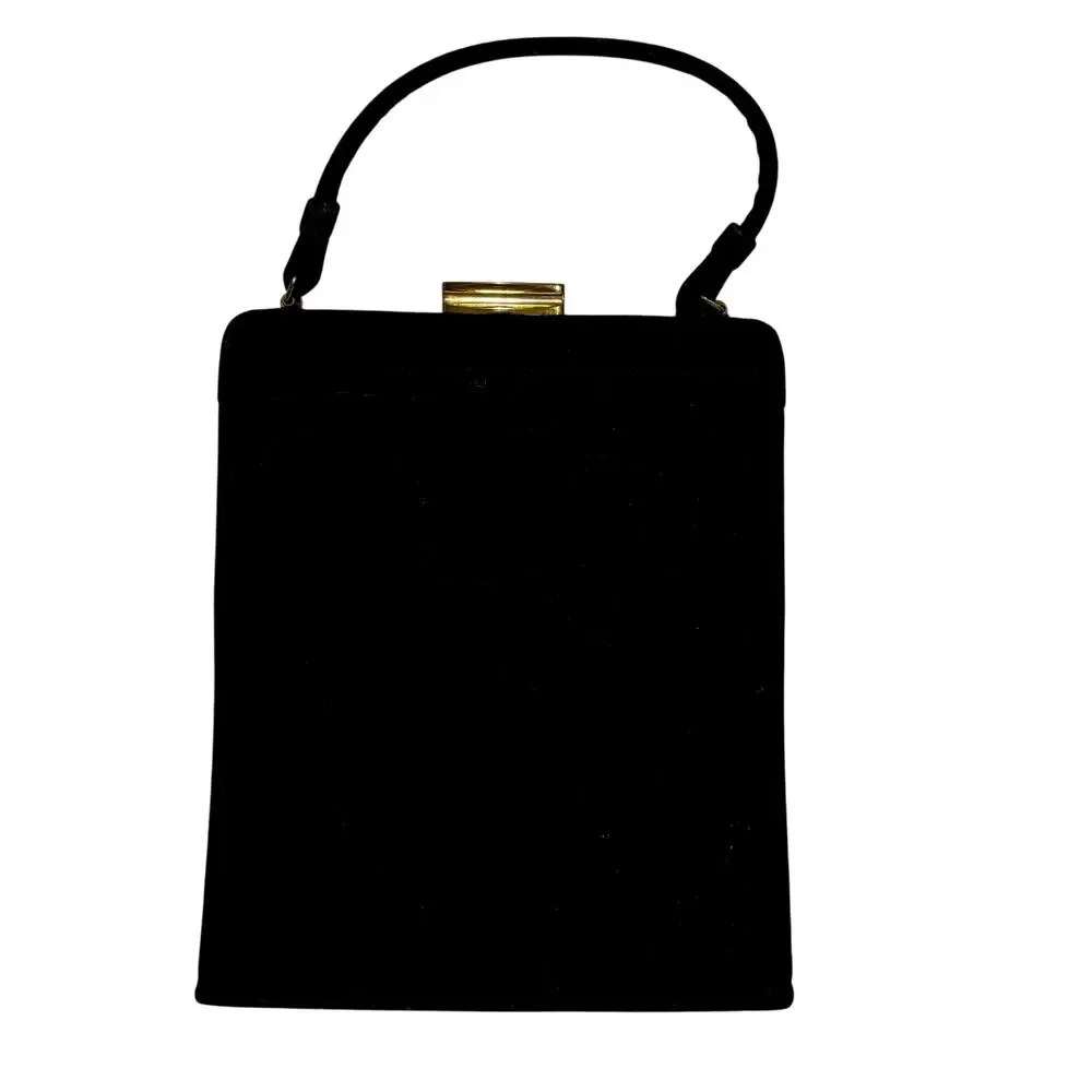 Vintage black felted wool pocketbook by Lewis a top handle purse 1950’s handbag